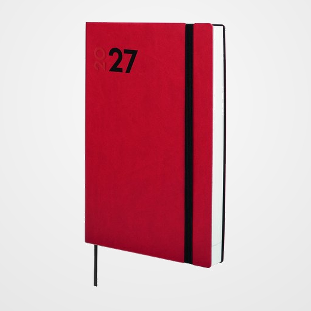 AGENDA ANUAL (2027) FINOCAM DYNAMIC MARA COSIDA tapa FLEXIBLE con GOMA Y10 140x204 D/P ROJO