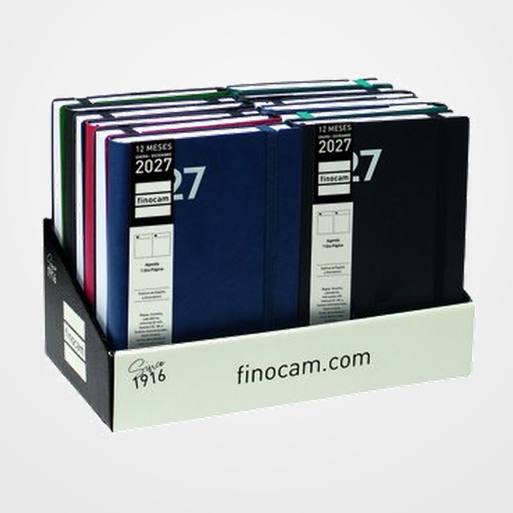 AGENDA ANUAL (2027) FINOCAM DYNAMIC MARA COSIDA tapa FLEXIBLE con GOMA Y10 140x204 D/P SURTIDO EXPOSITOR DE 12