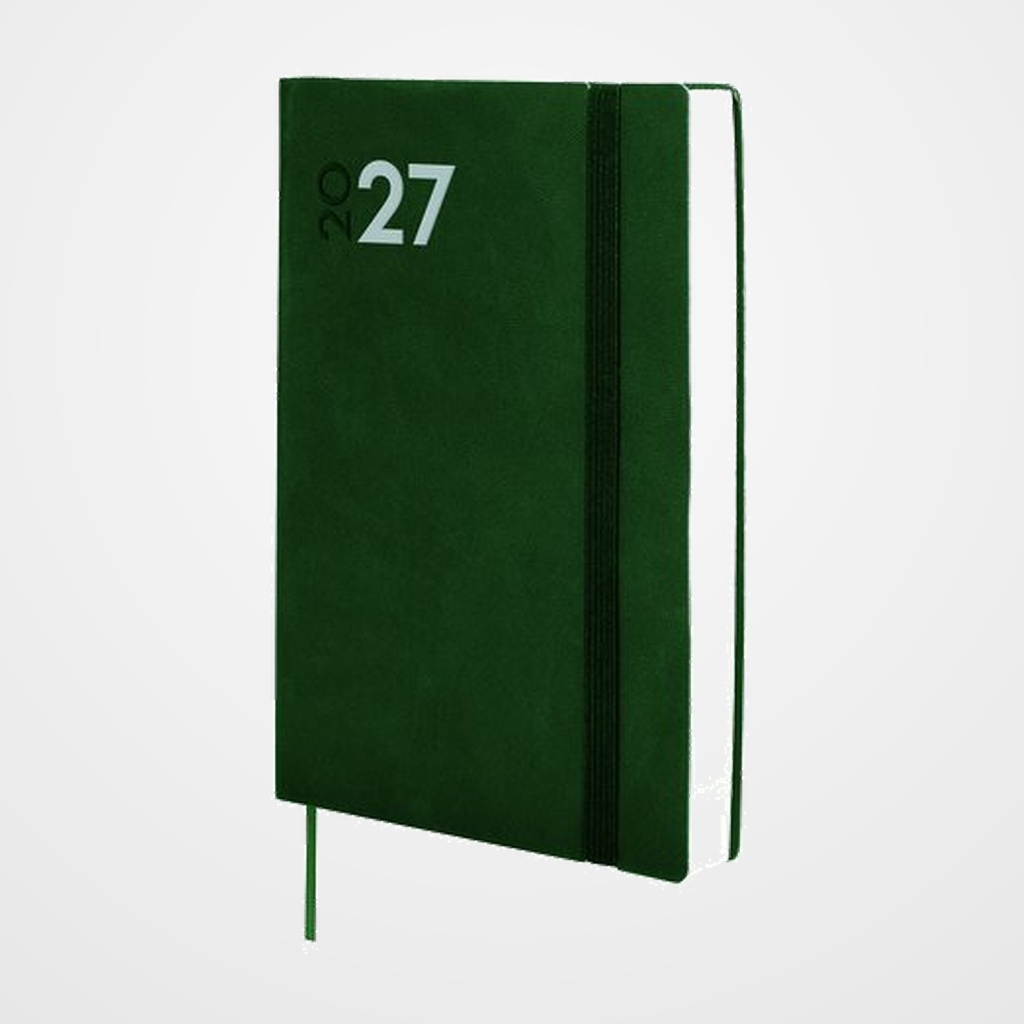AGENDA ANUAL (2027) FINOCAM DYNAMIC MARA COSIDA tapa FLEXIBLE con GOMA Y10 140x204 D/P VERDE