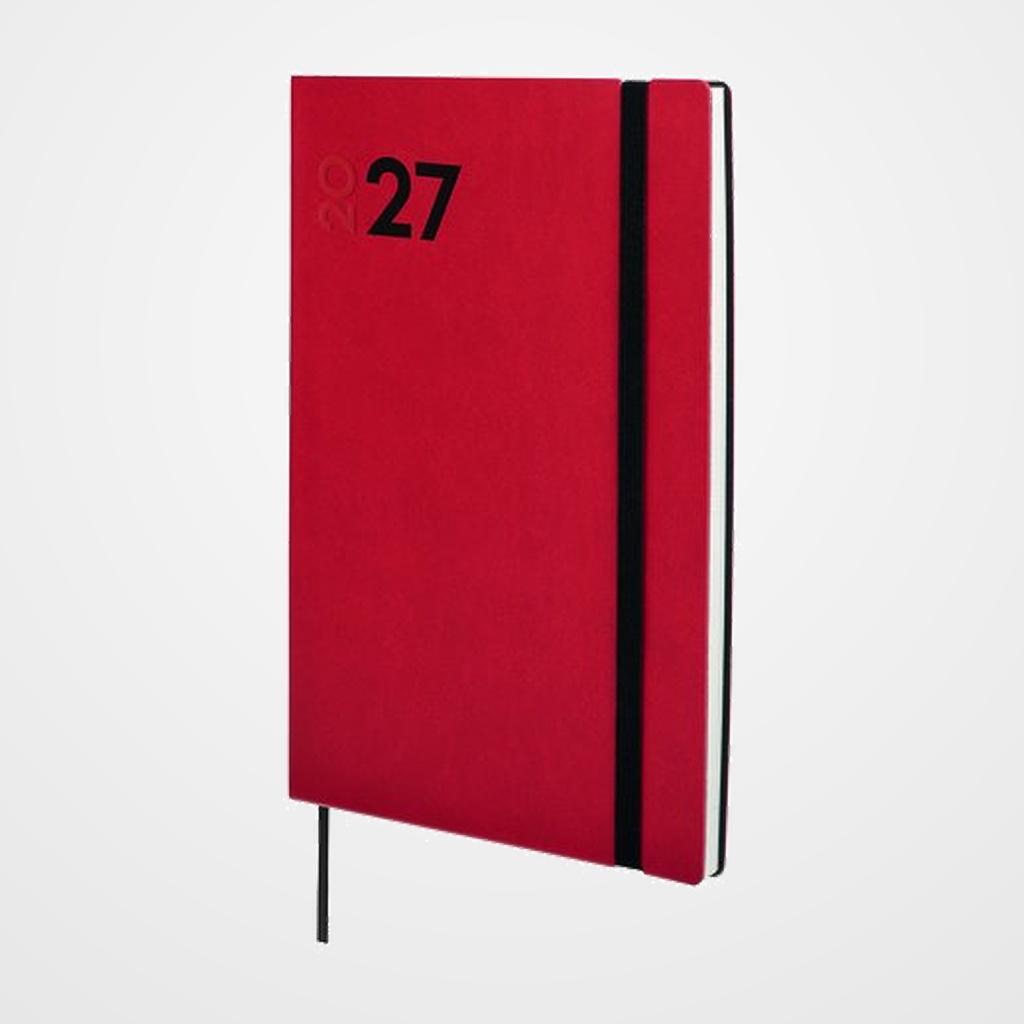 AGENDA ANUAL (2027) FINOCAM DYNAMIC MARA COSIDA tapa FLEXIBLE con GOMA Y10 140x204 S/V APAIS. ROJO