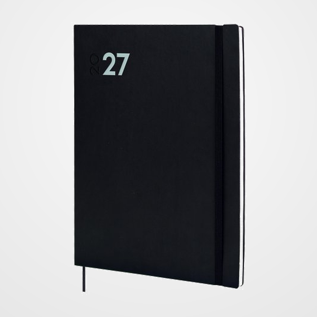 AGENDA ANUAL (2027) FINOCAM DYNAMIC MARA COSIDA tapa FLEXIBLE con GOMA Y12 210x270 S/V NEGRO