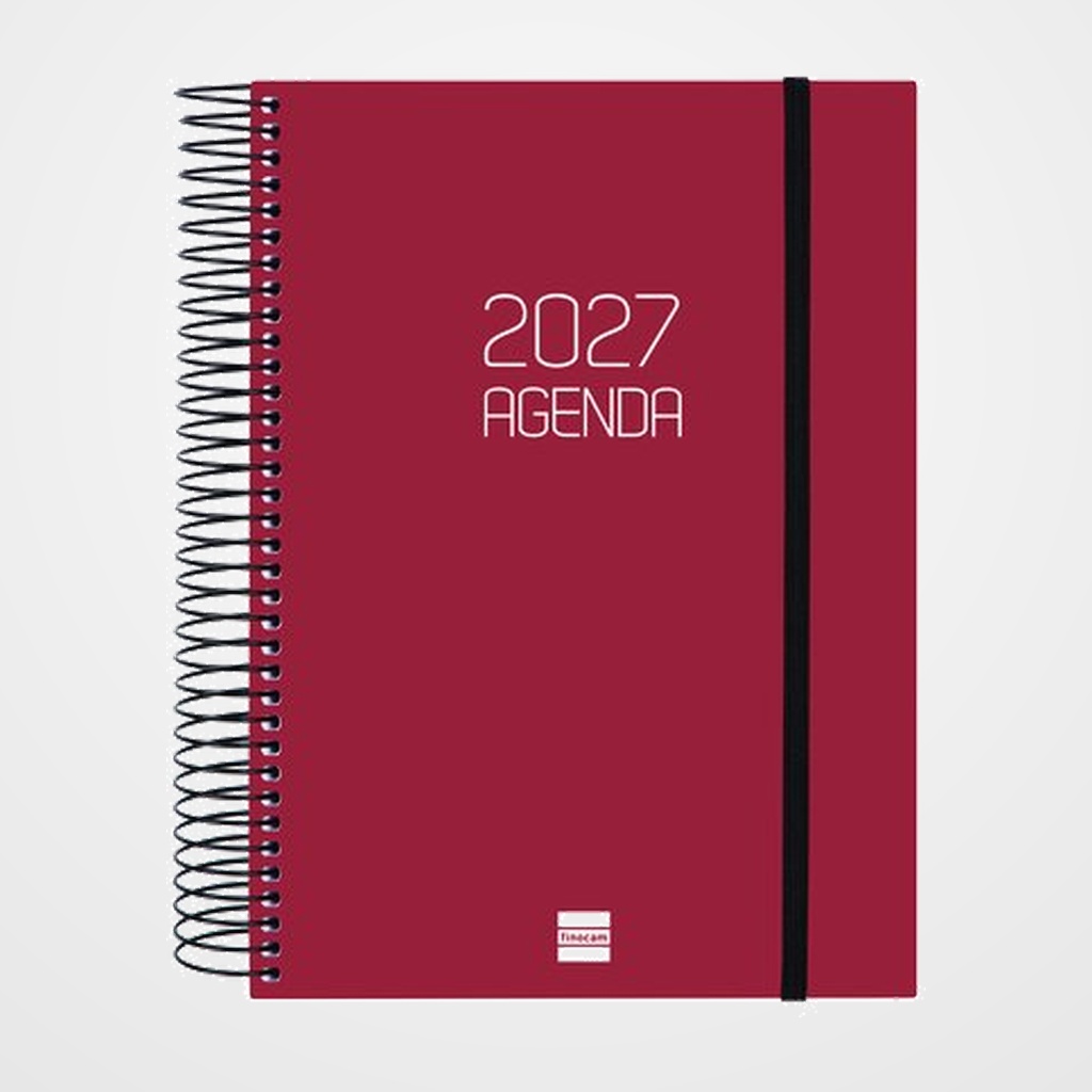 AGENDA ANUAL (2027) FINOCAM ESPIRAL BASIC OPAQUE ESPIRAL tapa PP con GOMA E10 155x212 D/P BURDEOS