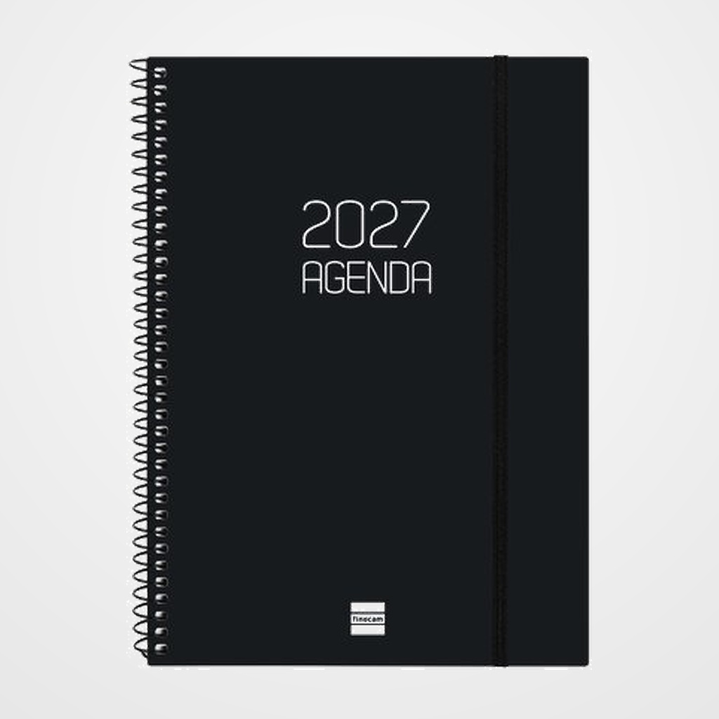 AGENDA ANUAL (2027) FINOCAM ESPIRAL BASIC OPAQUE ESPIRAL tapa PP con GOMA E10 155x212 S/VV NEGRO