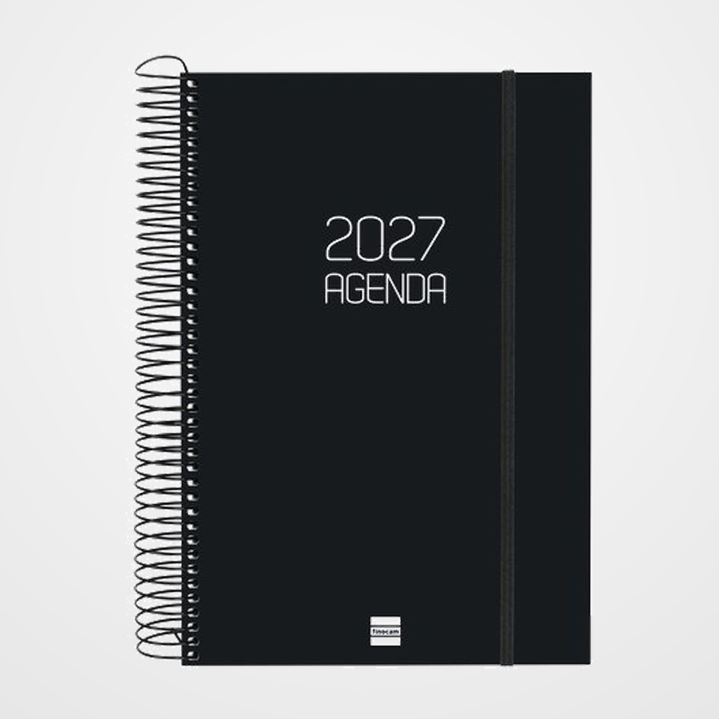AGENDA ANUAL (2027) FINOCAM ESPIRAL BASIC OPAQUE ESPIRAL tapa PP con GOMA E11 165x242 D/P NEGRO