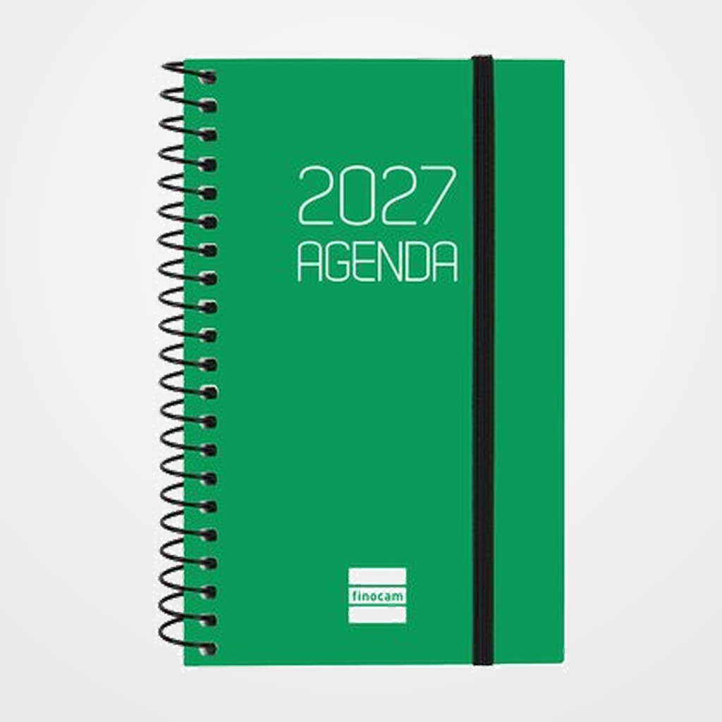 AGENDA ANUAL (2027) FINOCAM ESPIRAL BASIC OPAQUE ESPIRAL tapa PP con GOMA E3 79x127 S/V APAIS. VERDE