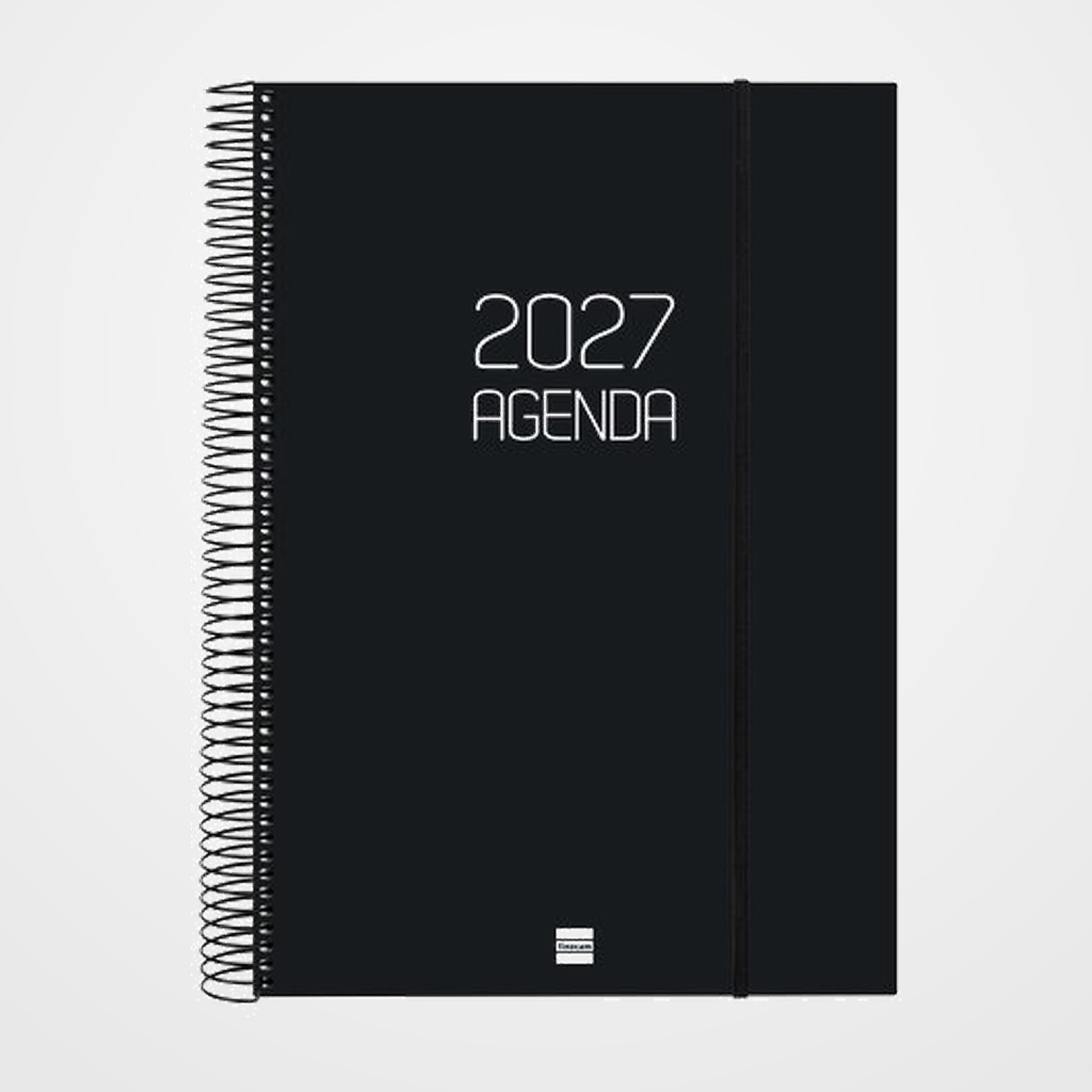 AGENDA ANUAL (2027) FINOCAM ESPIRAL BASIC OPAQUE ESPIRAL tapa PP con GOMA E40 210x297 D/P NEGRO