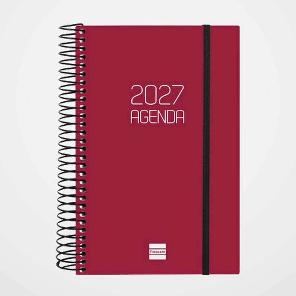 AGENDA ANUAL (2027) FINOCAM ESPIRAL BASIC OPAQUE ESPIRAL tapa PP con GOMA E5 117x181 D/P BURDEOS