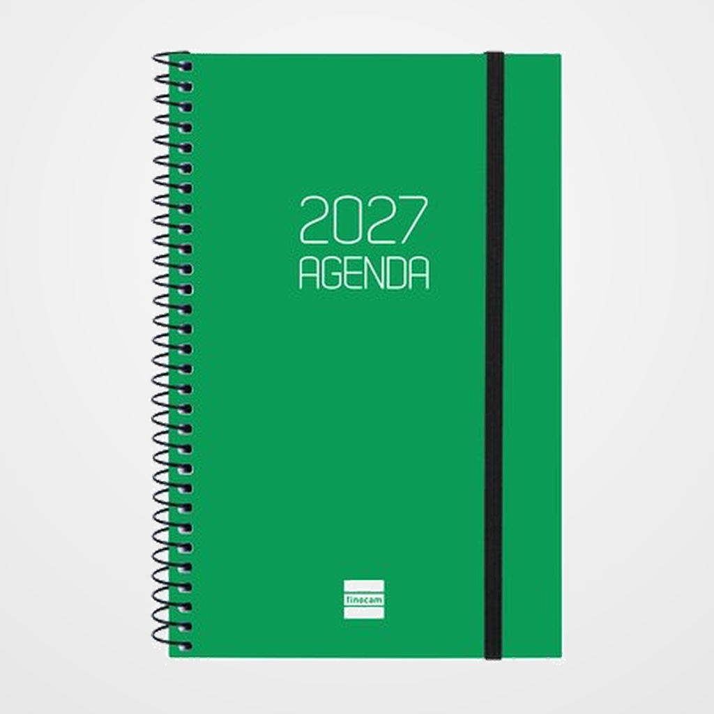 AGENDA ANUAL (2027) FINOCAM ESPIRAL BASIC OPAQUE ESPIRAL tapa PP con GOMA E5 117x181 S/V APAIS. VERDE