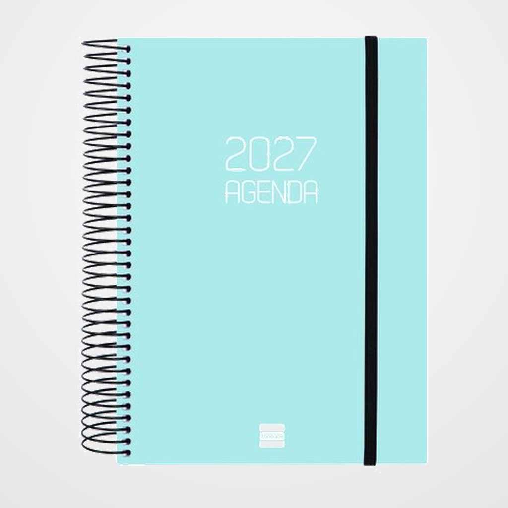 AGENDA ANUAL (2027) FINOCAM ESPIRAL BASIC OPAQUE tapa PP con GOMA E10 155x212 D/P CELESTE