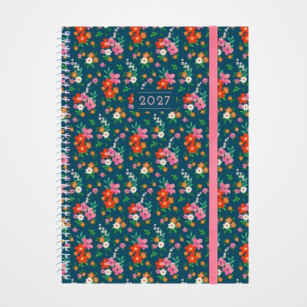 AGENDA ANUAL (2027) FINOCAM ESPIRAL TRENDY  DESIGN COLLECTION ESPIRAL tapa PP con GOMA E10 155x212 S/V APAIS. FLORA