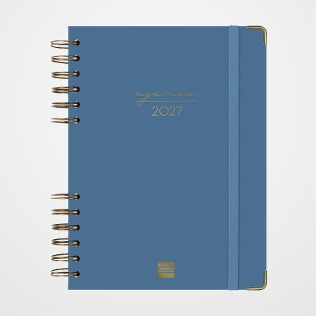AGENDA ANUAL (2027) FINOCAM ESPIRAL TRENDY ALMA WIRE-O tapa DURA con GOMA E10 155x212 DP AZUL