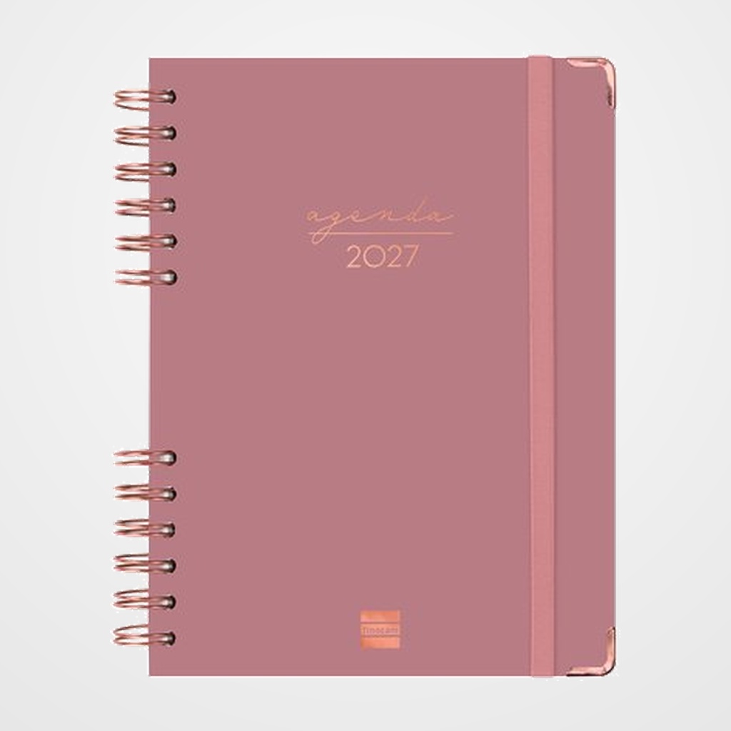 AGENDA ANUAL (2027) FINOCAM ESPIRAL TRENDY ALMA WIRE-O tapa DURA con GOMA E10 155x212 D/P ROSA