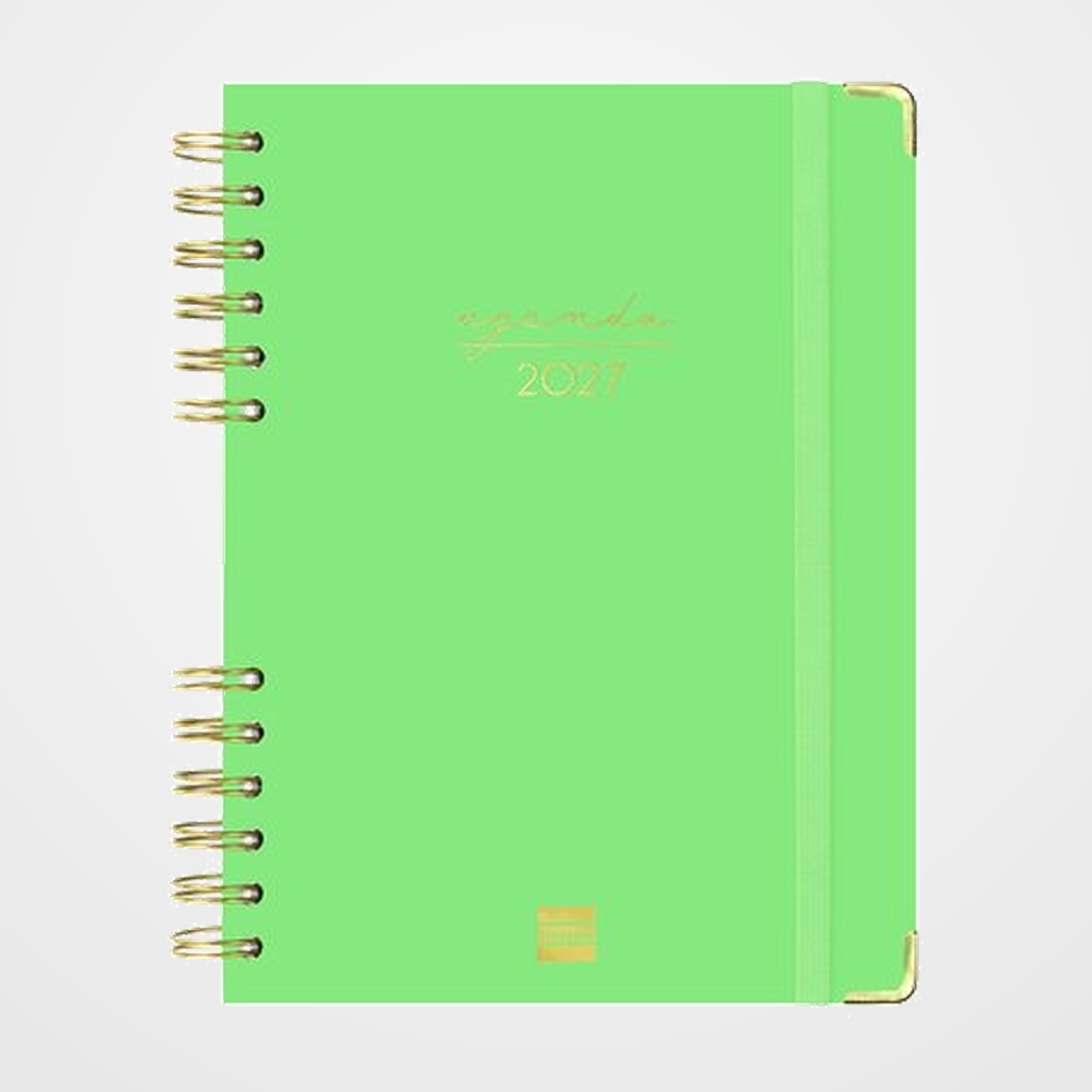 AGENDA ANUAL (2027) FINOCAM ESPIRAL TRENDY ALMA WIRE-O tapa DURA con GOMA E10 155x212 D/P VERDE