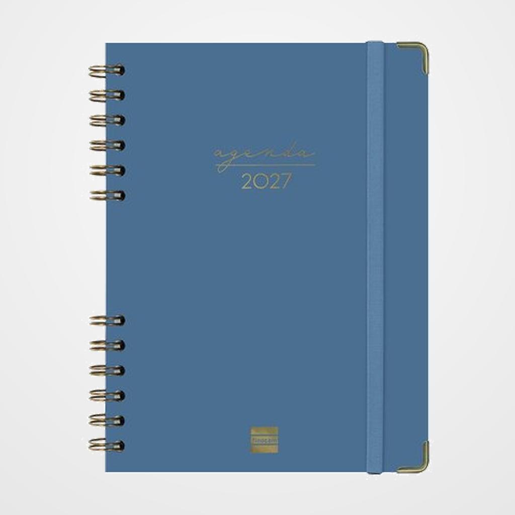 AGENDA ANUAL (2027) FINOCAM ESPIRAL TRENDY ALMA WIRE-O tapa DURA con GOMA E10 155x212 S/V APAIS. AZUL