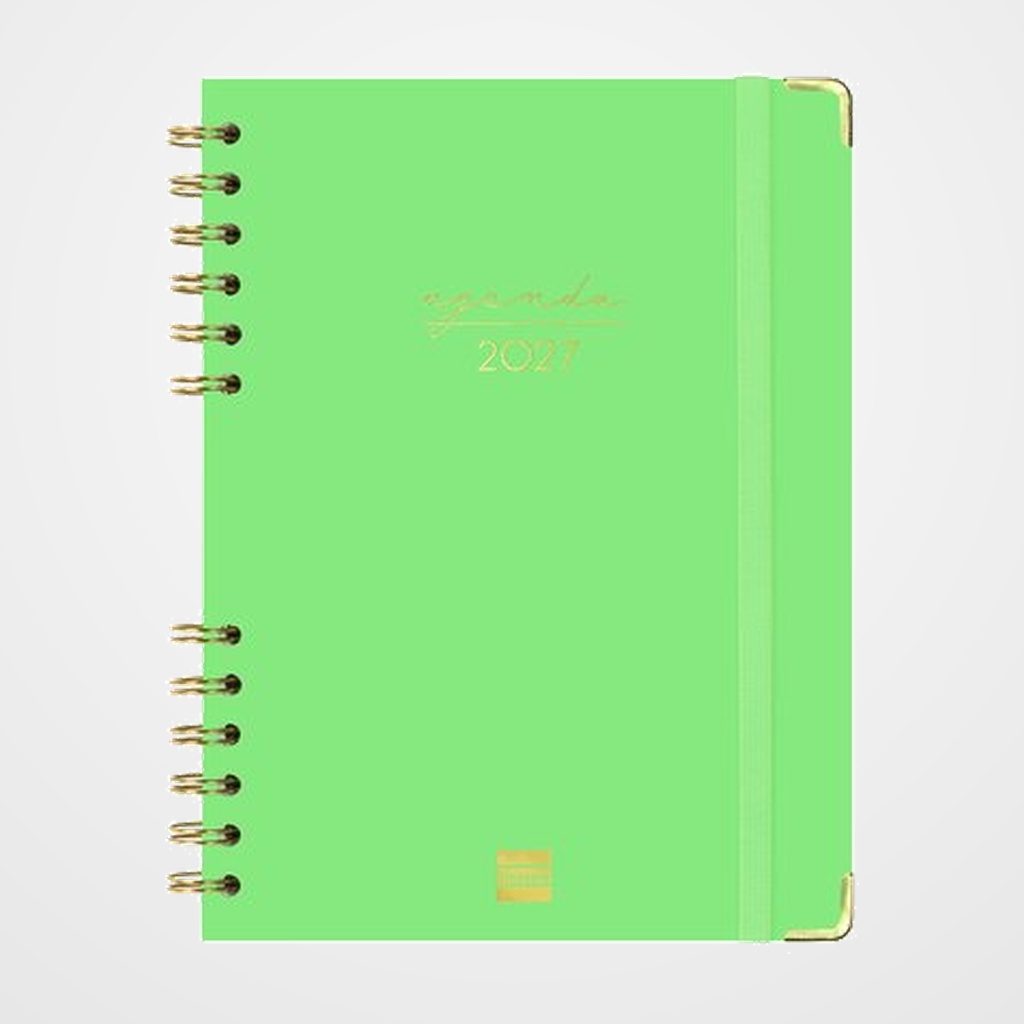 AGENDA ANUAL (2027) FINOCAM ESPIRAL TRENDY ALMA WIRE-O tapa DURA con GOMA E10 155x212 S/V APAIS. VERDE