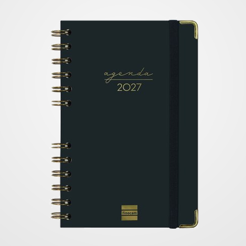 AGENDA ANUAL (2027) FINOCAM ESPIRAL TRENDY ALMA WIRE-O tapa DURA con GOMA E5 117x181 S/V APAIS. NEGRO