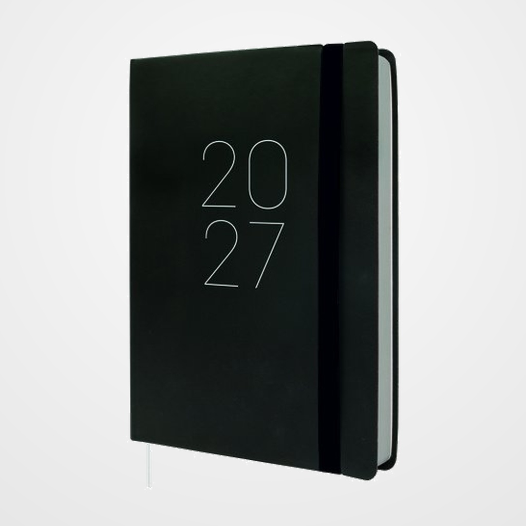 AGENDA ANUAL (2027) FINOCAM FLEXI LISA COSIDA tapa FLEXIBLE con GOMA FA5 148x210 D/P NEGRO