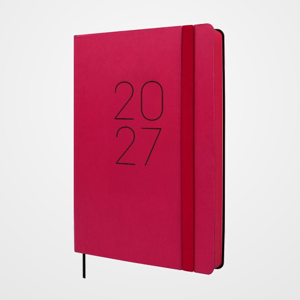 AGENDA ANUAL (2027) FINOCAM FLEXI LISA COSIDA tapa FLEXIBLE con GOMA FA5 148x210 D/P ROJO