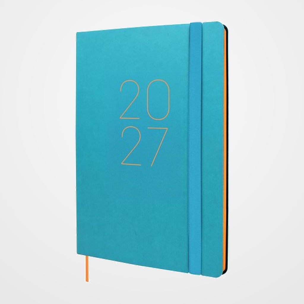 AGENDA ANUAL (2027) FINOCAM FLEXI LISA COSIDA tapa FLEXIBLE con GOMA FA5 148x210 S/V AZUL