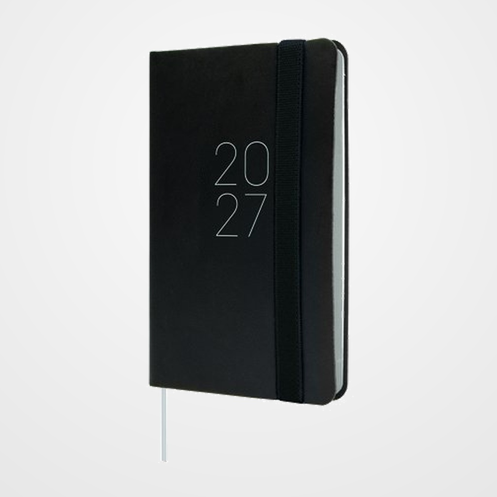 AGENDA ANUAL (2027) FINOCAM FLEXI LISA COSIDA tapa FLEXIBLE con GOMA F2 82x127 S/V APAIS. NEGRO