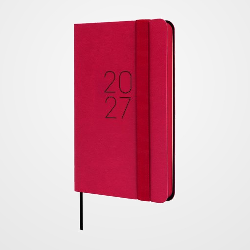 AGENDA ANUAL (2027) FINOCAM FLEXI LISA COSIDA tapa FLEXIBLE con GOMA F2 82x127 S/V APAIS. ROJO