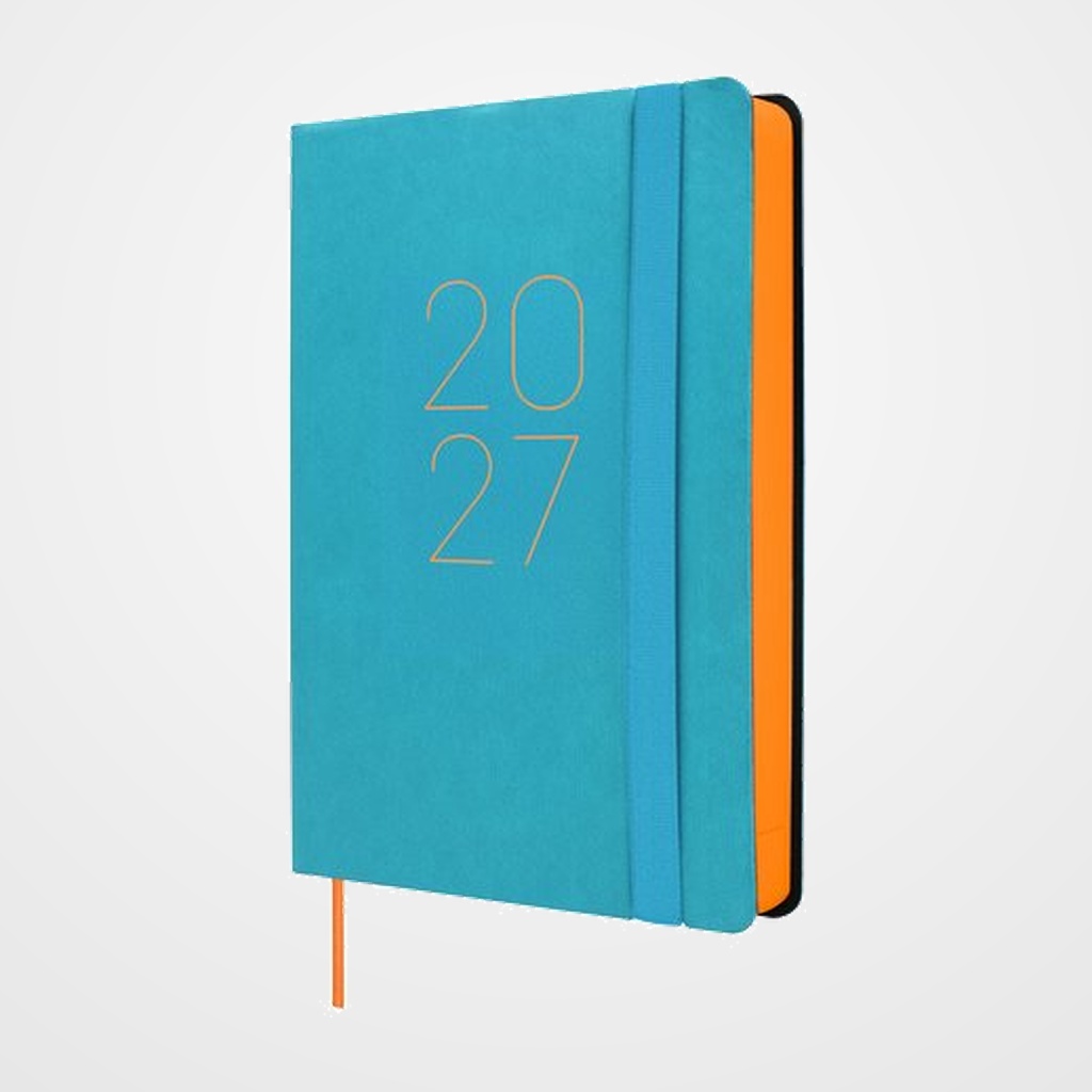 AGENDA ANUAL (2027) FINOCAM FLEXI LISA COSIDA tapa FLEXIBLE con GOMA F4 118x168 D/P AZUL
