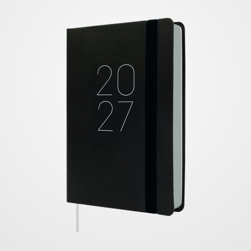 AGENDA ANUAL (2027) FINOCAM FLEXI LISA COSIDA tapa FLEXIBLE con GOMA F4 118x168 D/P NEGRO