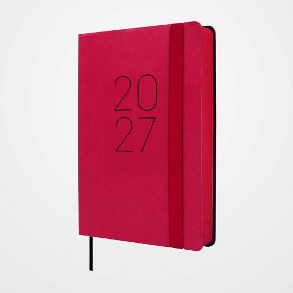 AGENDA ANUAL (2027) FINOCAM FLEXI LISA COSIDA tapa FLEXIBLE con GOMA F4 118x168 D/P ROJO