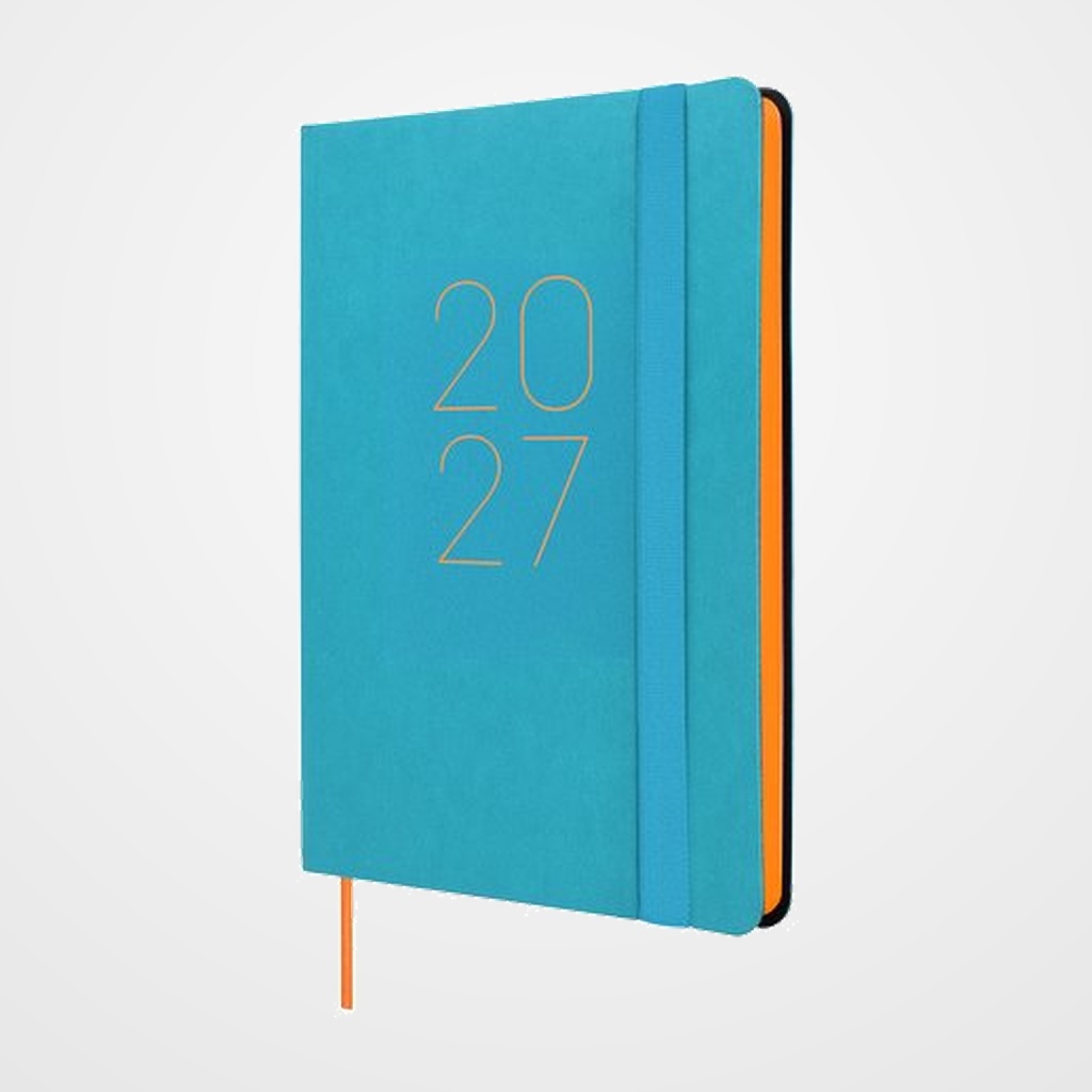 AGENDA ANUAL (2027) FINOCAM FLEXI LISA COSIDA tapa FLEXIBLE con GOMA F4 118x168 S/V APAIS. AZUL