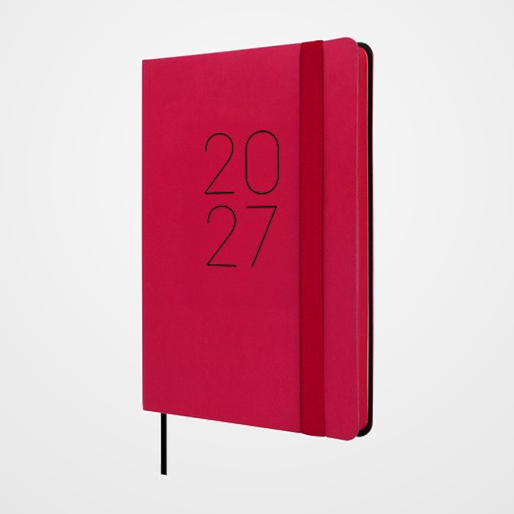 AGENDA ANUAL (2027) FINOCAM FLEXI LISA COSIDA tapa FLEXIBLE con GOMA F4 118x168 S/V APAIS. ROJO