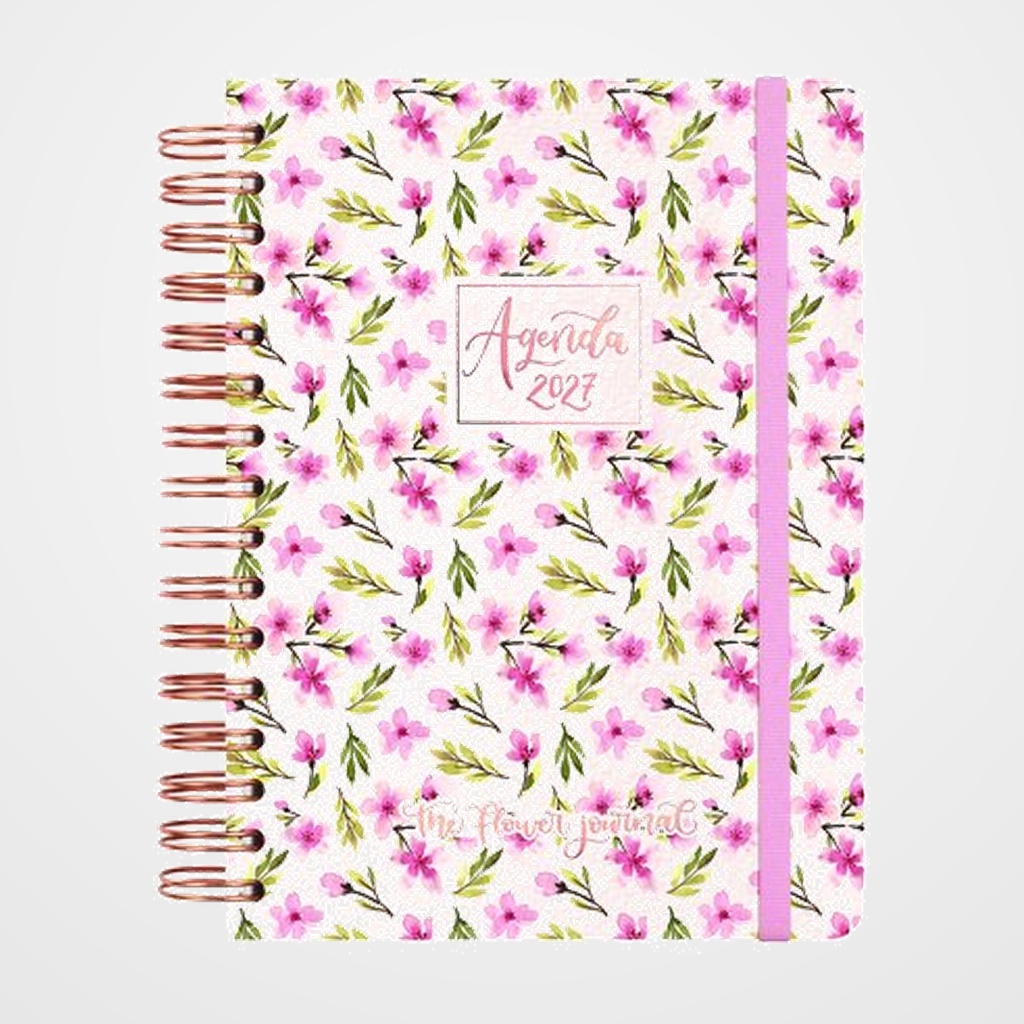 AGENDA ANUAL (2027) FINOCAM FLOWER JOURNAL WIRE-O tapa EXTRA con GOMA E10 155x212 D/P ROSA