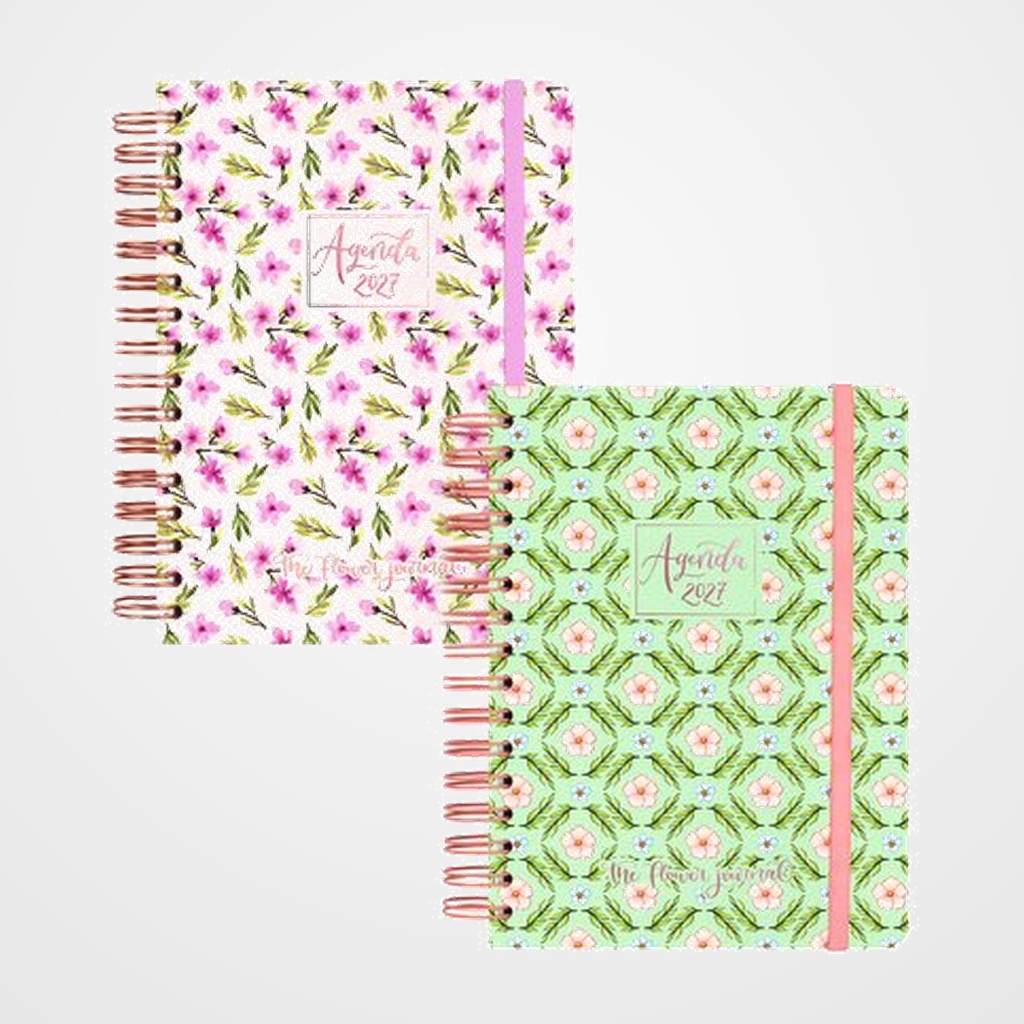 AGENDA ANUAL (2027) FINOCAM FLOWER JOURNAL WIRE-O tapa EXTRA con GOMA E10 155x212 SURTIDO EXPOSITOR DE 4