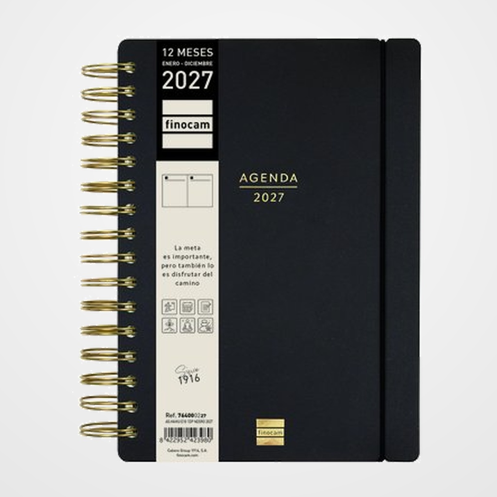 AGENDA ANUAL (2027) FINOCAM HAIKU WIRE-O tapa EXTRA con GOMA E10 155x212 D/P NEGRO