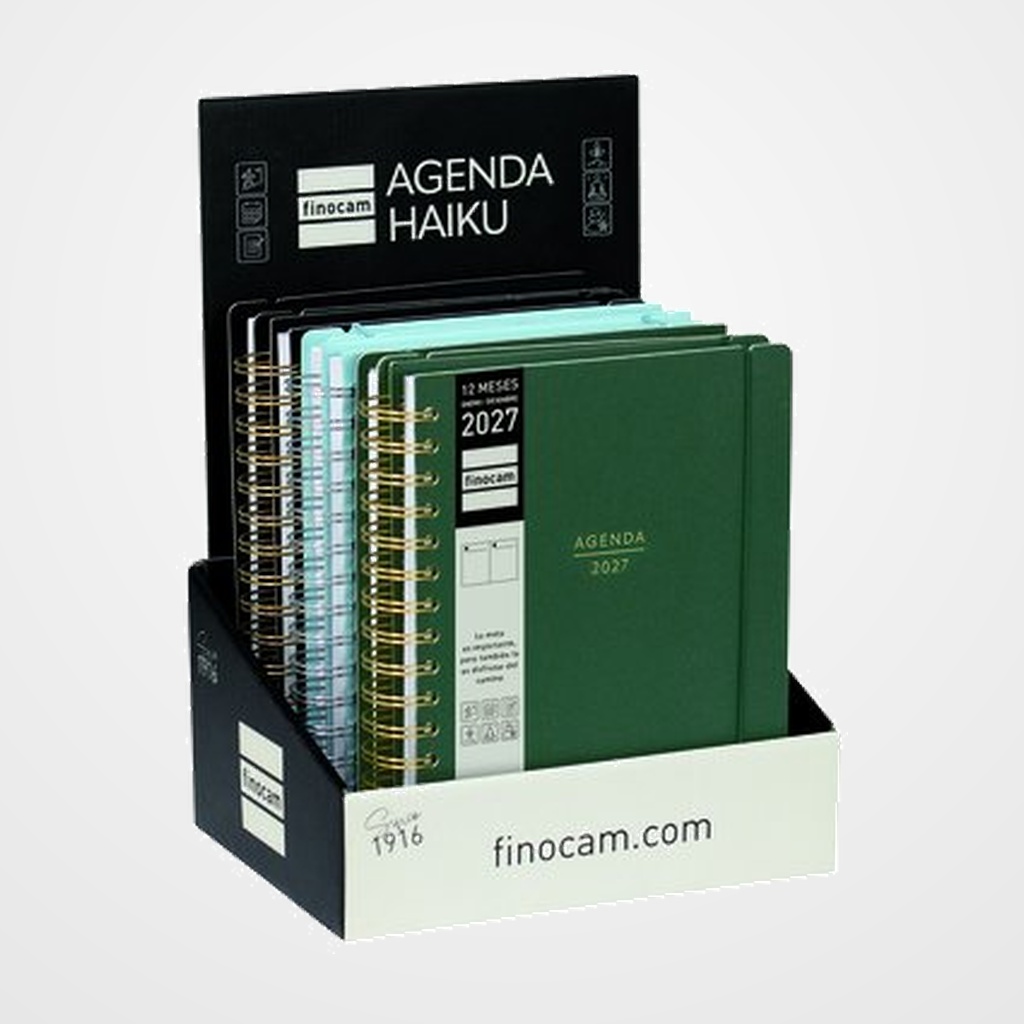 AGENDA ANUAL (2027) FINOCAM HAIKU WIRE-O tapa EXTRA con GOMA E10 155x212 D/P SURTIDO EXPOSITOR de 6