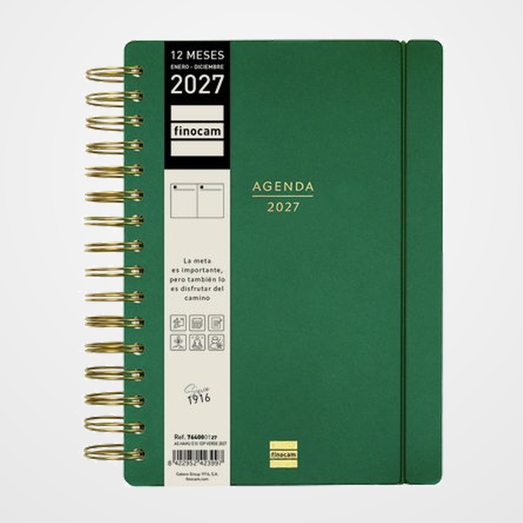 AGENDA ANUAL (2027) FINOCAM HAIKU WIRE-O tapa EXTRA con GOMA E10 155x212 D/P VERDE