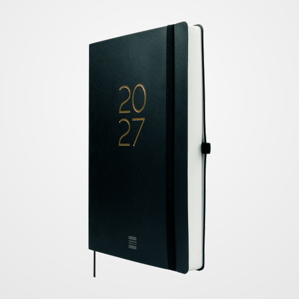 AGENDA ANUAL (2027) FINOCAM INTERNACIONAL CAPRI COSIDA tapa BLANDA con GOMA B5 148x210 D/P NEGRO