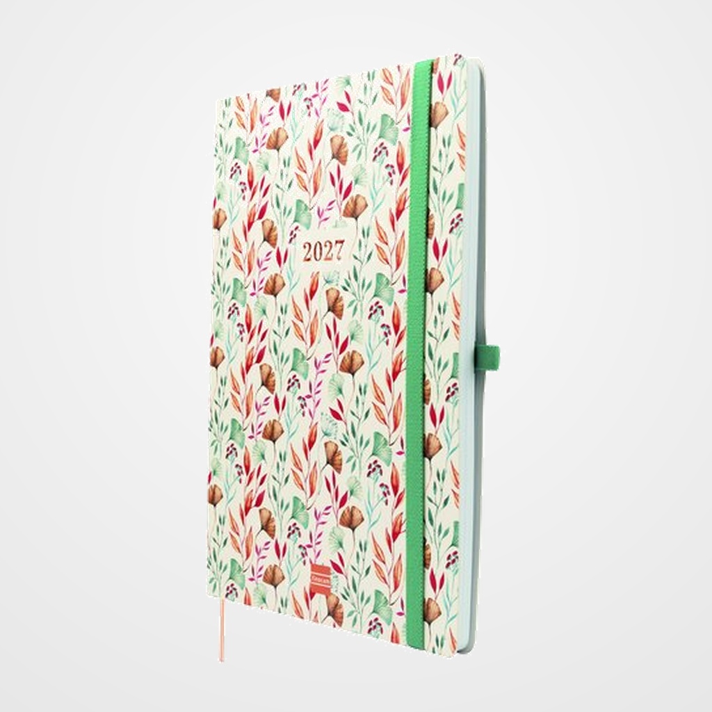 AGENDA ANUAL (2027) FINOCAM INTERNACIONAL CAPRI COSIDA tapa BLANDA con GOMA B5 148x210 S/V HAPPY