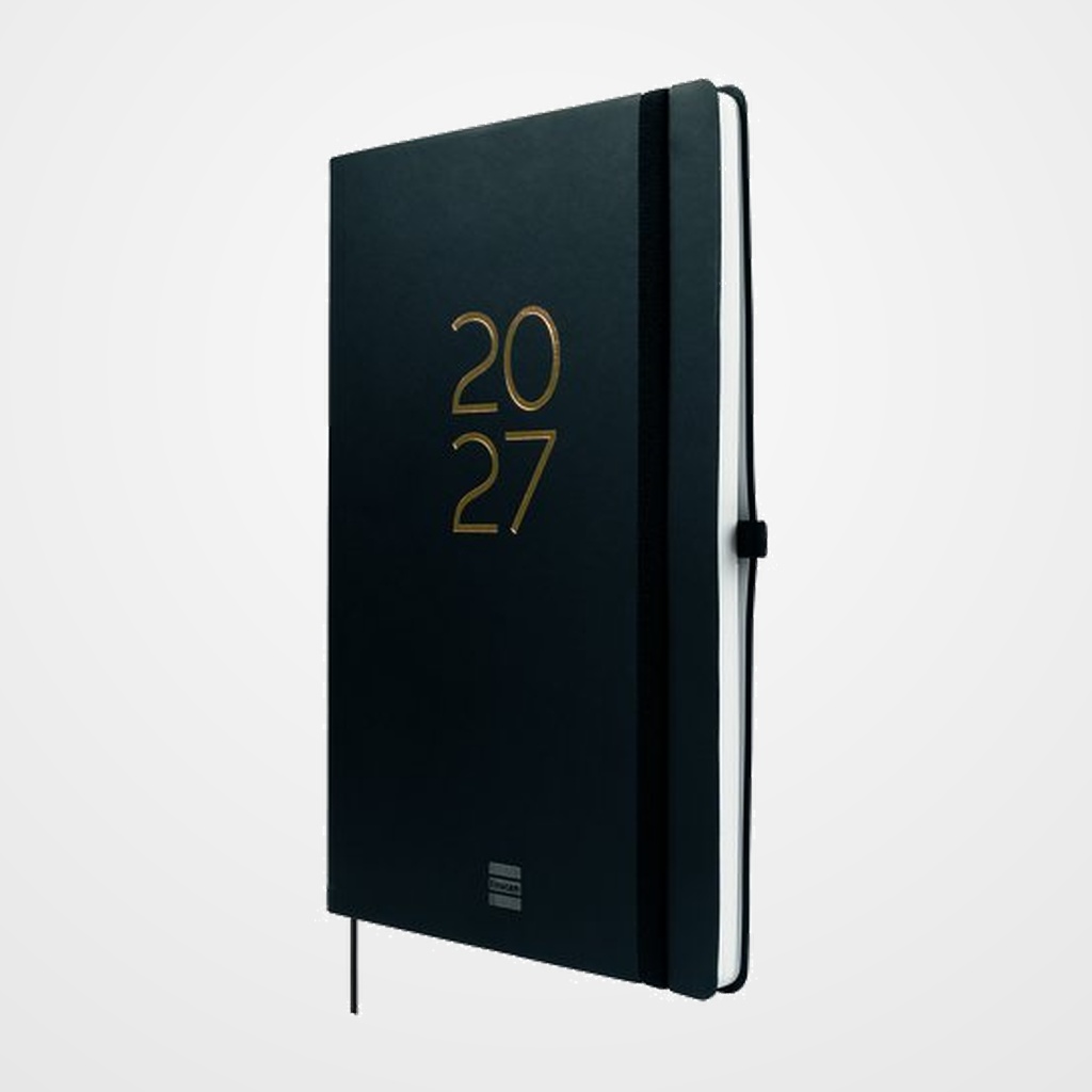 AGENDA ANUAL (2027) FINOCAM INTERNACIONAL CAPRI COSIDA tapa BLANDA con GOMA B5 148x210 S/V NEGRO