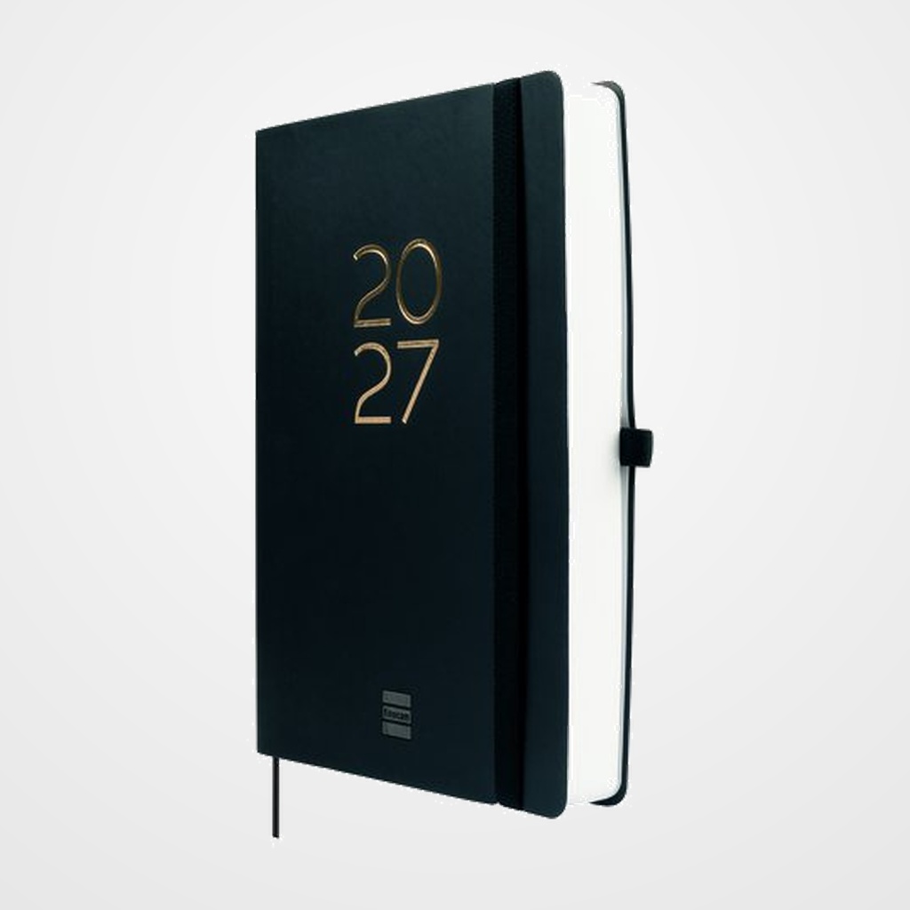 AGENDA ANUAL (2027) FINOCAM INTERNACIONAL CAPRI COSIDA tapa BLANDA con GOMA FA5 148x210 D/P NEGRO