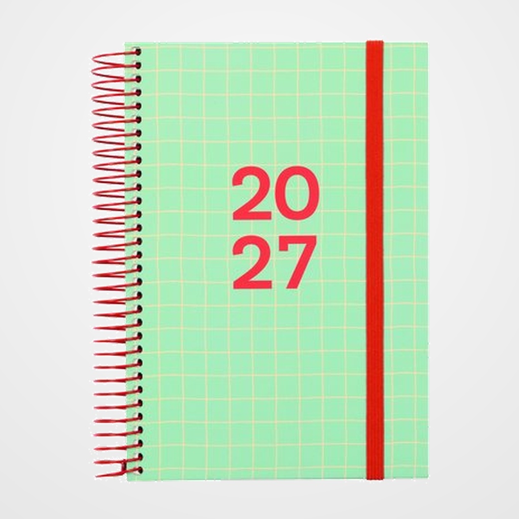 AGENDA ANUAL (2027) FINOCAM INTERNACIONAL MODA ESPIRAL tapa EXTRA con GOMA 4º 140x204 D/P CUADROS