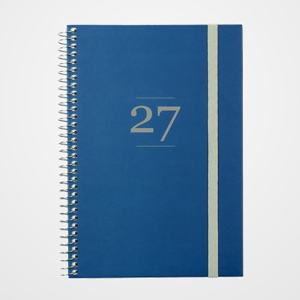 AGENDA ANUAL (2027) FINOCAM INTERNACIONAL MODA ESPIRAL tapa EXTRA con GOMA 4º 140x204 S/V AZUL