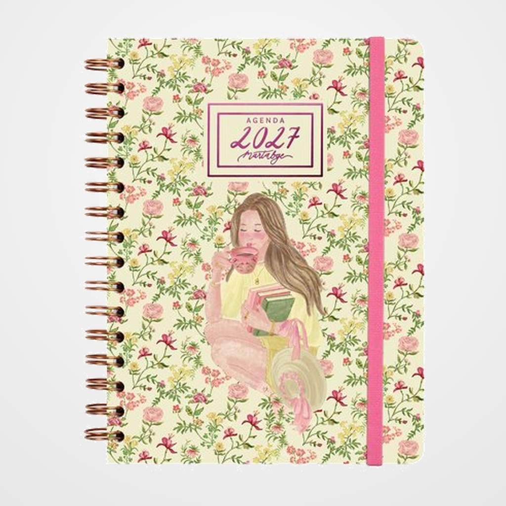 AGENDA ANUAL (2027) FINOCAM MARTABGE WIRE-O tapa EXTRA con GOMA E10 155x212 S/V APAIS.ROSA