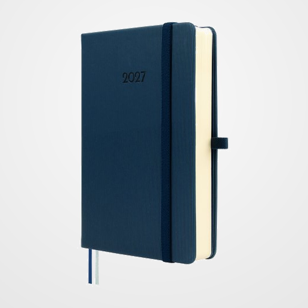 AGENDA ANUAL (2027) FINOCAM MINIMAL TEXTURA COSIDA tapa DURA con GOMA M4 118x168 D/P AZUL