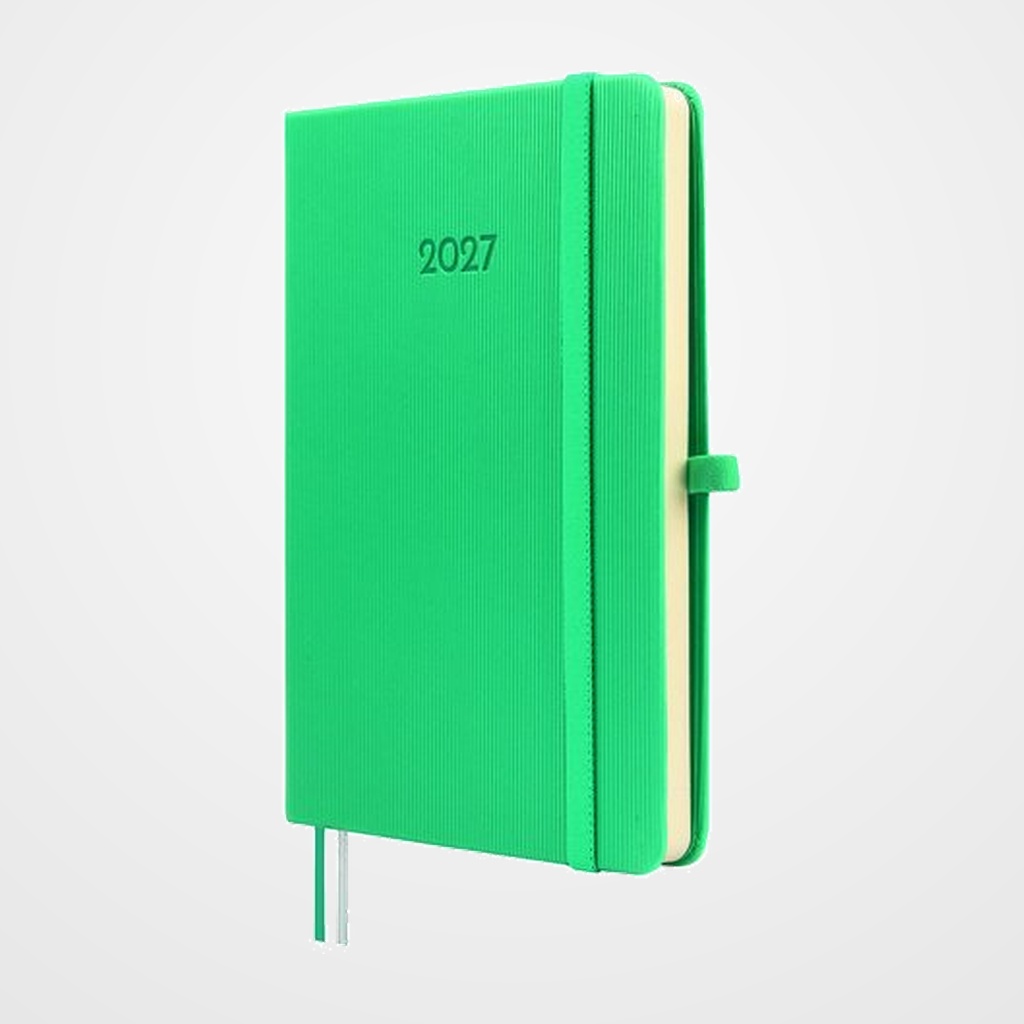 AGENDA ANUAL (2027) FINOCAM MINIMAL TEXTURA COSIDA tapa DURA con GOMA M4 118x168 S/V APAIS. TURQUESA