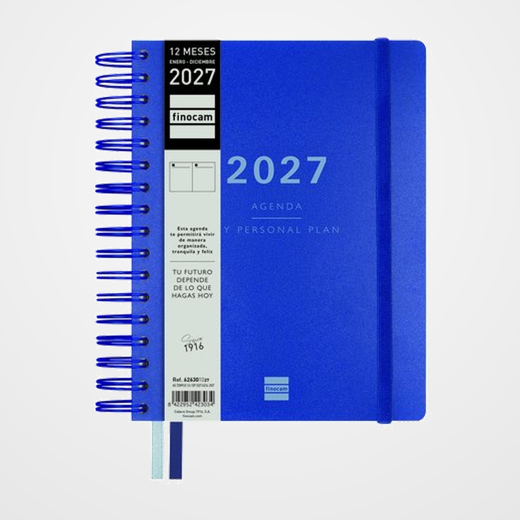 AGENDA ANUAL (2027) FINOCAM TEMPUS WIRE-O tapa PP con GOMA 4º 155x217 D/P AZUL