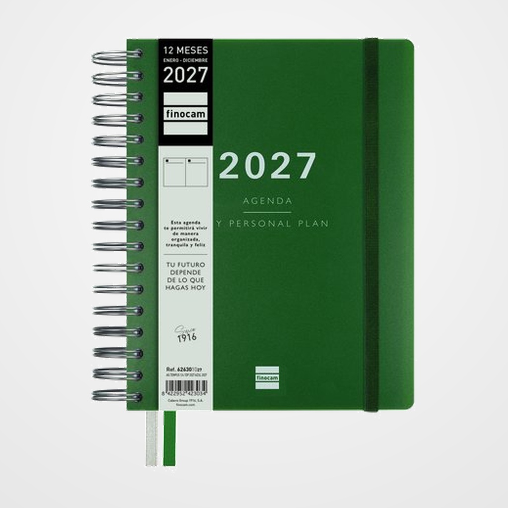 AGENDA ANUAL (2027) FINOCAM TEMPUS WIRE-O tapa PP con GOMA 4º 155x217 D/P VERDE