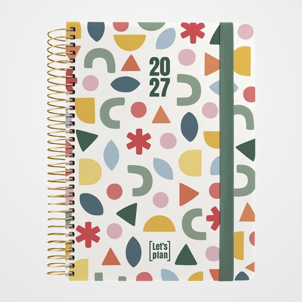 AGENDA ANUAL (2027) GRAFOPLAS DESIGN ESPIRAL tapa EXTRA con GOMA A5 210x150 D/P DOODLE
