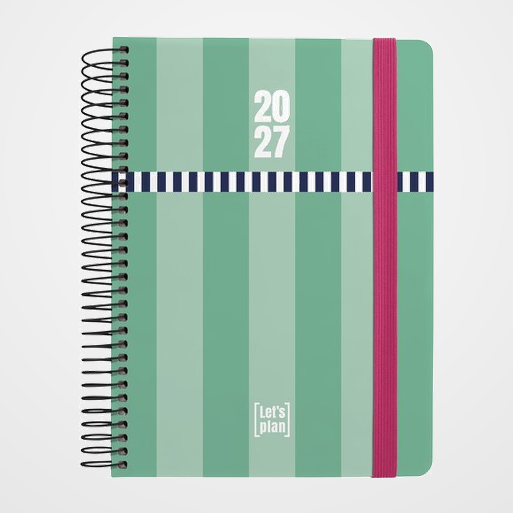 AGENDA ANUAL (2027) GRAFOPLAS DESIGN ESPIRAL tapa EXTRA con GOMA A5 210x150 D/P MINT PULSE