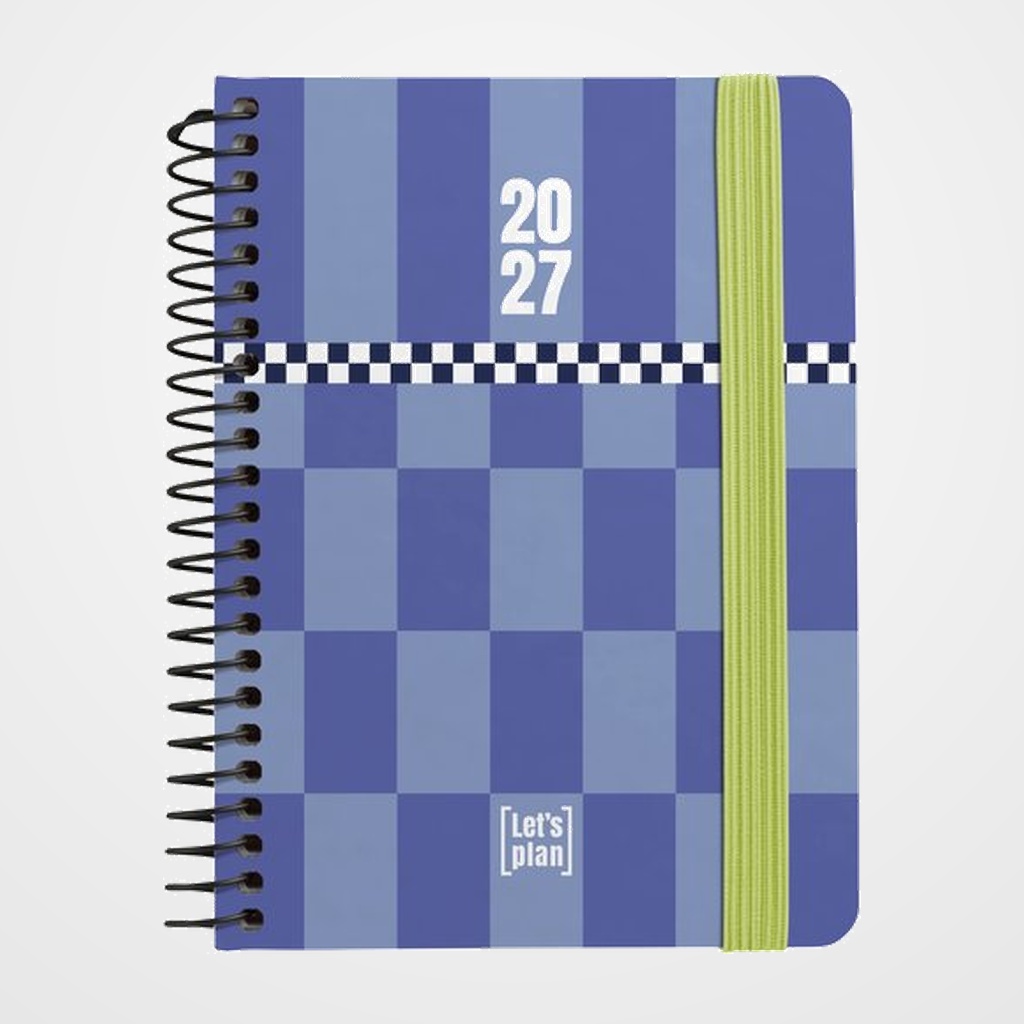 AGENDA ANUAL (2027) GRAFOPLAS DESIGN ESPIRAL tapa EXTRA con GOMA A6 150x120 S/V BLUE VIBES