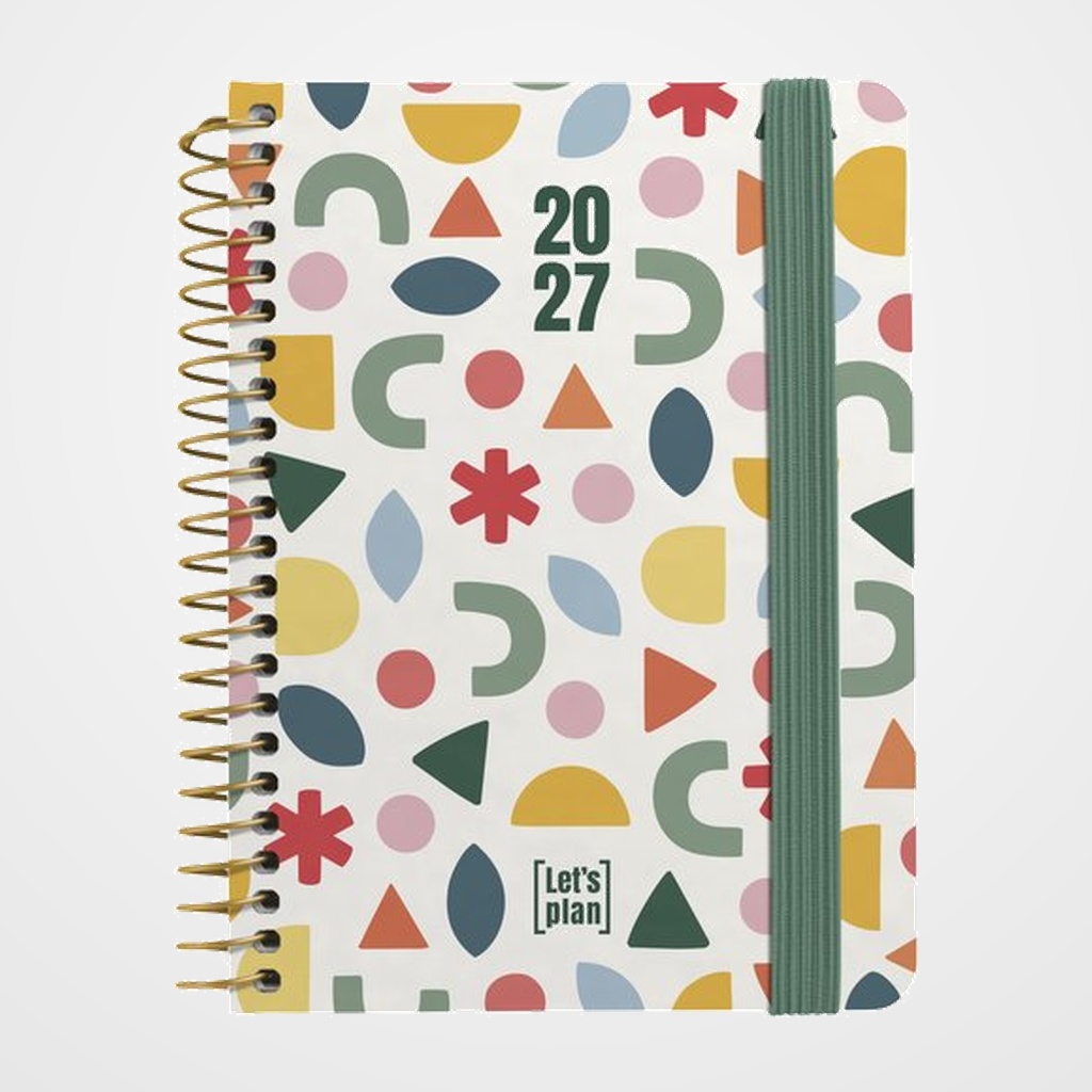AGENDA ANUAL (2027) GRAFOPLAS DESIGN ESPIRAL tapa EXTRA con GOMA A6 150x120 S/V DOODLE